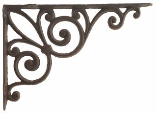 Cast Iron Wall Shelf Bracket - Ribbon Fleur De Lis - Rust Brown - 11.375" Deep