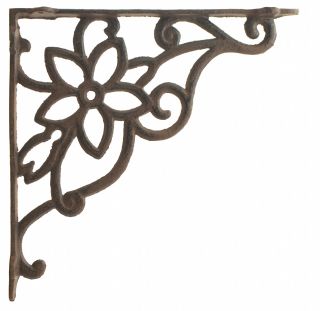 Cast Iron Wall Shelf Bracket - Vine & Flower - Rust Brown - 9.625" Deep