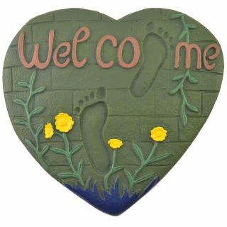 Cast Iron Yard & Garden Stepping Stone - Heart & Foot Prints - Welcome
