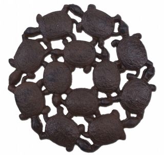 Decorative Baby Turtles Stepping Stone - Rust Brown Cast Iron - 10.25" Wide