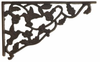 Decorative Cast Iron Wall Shelf Bracket - Hummingbird & Vine Pattern - 11.75" Deep