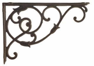 Decorative Cast Iron Wall Shelf Bracket - Ornate Vine - 13.5" Deep