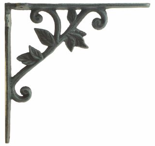 Wall Shelf Bracket - Vine & Leaf - Verdigris Cast Iron - 8.375" Deep