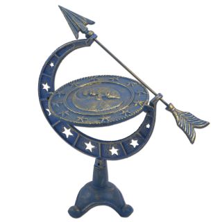 Decorative Moon & Stars Sundial - Blue & Gold Cast Iron - 16.75" Tall