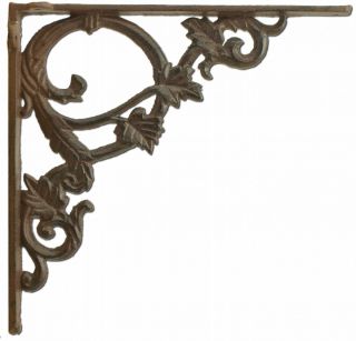 Decorative Shelf Bracket - Ornate Leaf - Rust Brown Cast Iron - 9.375"