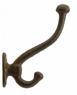 Decorative Victorian Style Double Wall Hook - Rust Brown Cast Iron - 5.25" Tall