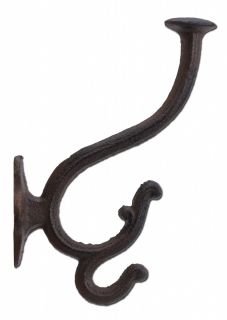 Decorative Victorian Triple Wall Hook - Rust Brown Cast Iron - 7" Tall