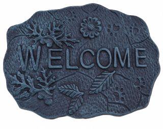Decorative Welcome Stepping Stone - Leaves & Acorns - Verdigris Cast Iron 11.5"