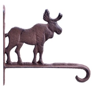 Moose Plant Hanger Flower Basket Hook Brown Cast Iron 7.25" Deep