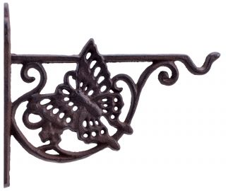 Decorative Cast Iron Plant Hanger Flower Basket Hook Cutout Butterfly 7.75" Deep