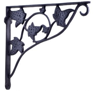 Wall Shelf Bracket With Hook Leaf Vine Pattern Cast Iron 11.75"