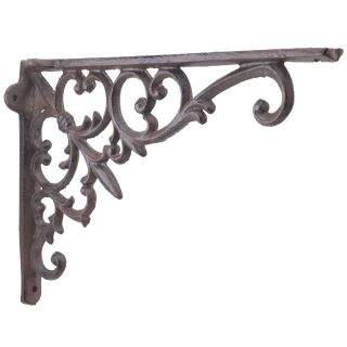 Cast Iron Wall Shelf Bracket Fleur De Lis & Vine Rust Brown 9.5" Deep