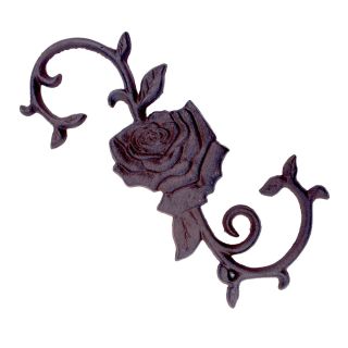 Cast Iron S Style Plant Hook Rose Flower 11.25" Long