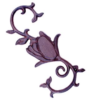 Cast Iron S Style Plant Hook Rose Flower Blossom 11.25" Long