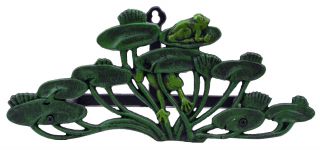 Garden Hose Holder Frogs On Lily Pads Cast Iron 13.75" Long