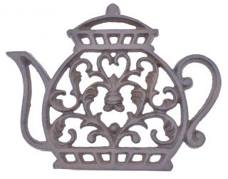 Decorative Cast Iron Trivet Ornate Tea Kettle 7.25" Wide
