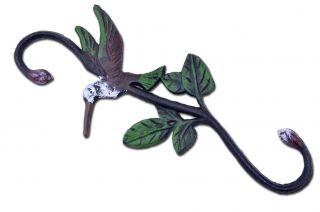 Cast Iron S Style Plant Hook Plant Hanger Hummingbird Color 11.75" Long