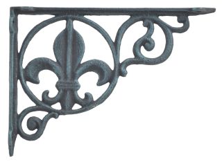 Wall Shelf Bracket Brace Fleur De Lis Pattern - Verdigris Cast Iron 8.625" Deep
