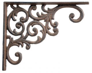 Ornate Vine Pattern Cast Iron Wall Shelf Bracket - 9.375" Deep