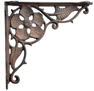 Decorative Cast Iron Shelf Bracket - Flower Leaf - 9.375"