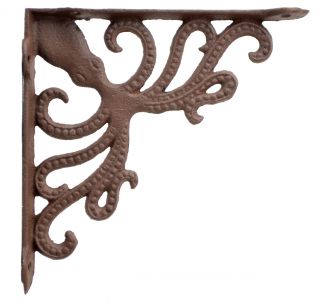 Octopus Shelf Bracket - Rust Brown Cast Iron - 7.75" Deep