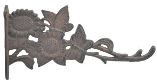 Decorative Butterflies & Sunflowers Cast Iron Plant Hanger Hook - 11.125" Deep