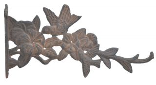 Decorative Hummingbirds & Flowers Cast Iron Plant Hanger Hook - 11.625" Deep