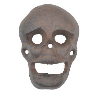 Wall Mount Bottle Opener Skull Distressed Brown Cast Iron 3.75" Tall