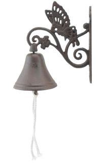 Cast Iron Dinner Bell Butterfly Floral Vine Distressed Brown