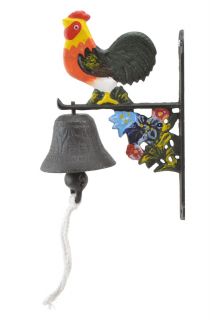 Cast Iron Dinner Bell Rooster & Flowers Colorful