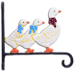 Duck Family Plant Hanger Hook Colorful Cast Iron Large 10.125" Deep