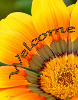 Flag Emotes - Double Sided Garden Flag - Orange & Green Flower Welcome