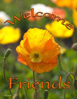 Flag Emotes - Double Sided Garden Flag - Orange Flower Welcome Friends