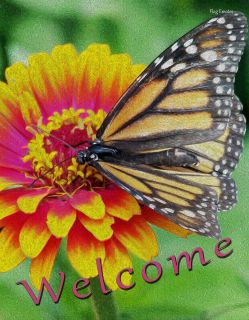 Flag Emotes - Double Sided Garden Flag - Welcome Monarch Butterfly