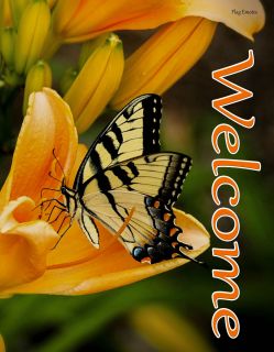 Flag Emotes - Double Sided Garden Flag - Yellow Butterfly Welcome