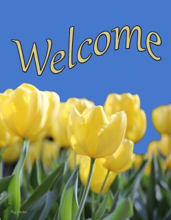 Flag Emotes - Double Sided Garden Flag - Yellow Tulips Welcome