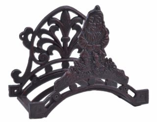 Garden Hose Holder - Gnome With Bunny - Distressed Red Cast Iron - 10.25" Wide