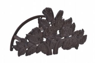 Garden Hose Holder - Rose Bush Pattern - Rust Brown Cast Iron - 13.25" Wide