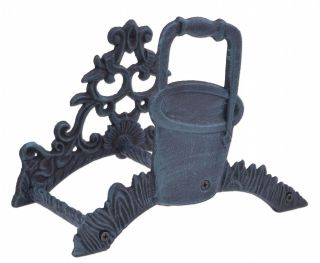 Garden Hose Holder - Water Pail Bucket - Verdigris Cast Iron - 10" Wide