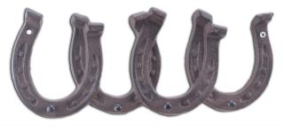 Cast Iron Wall Hook Rack Horseshoes 4 Hooks 11.75" Wide