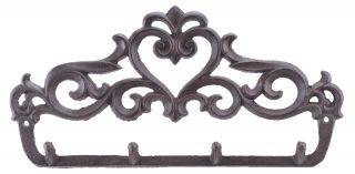 Cast Iron Wall Hook Rack Ornate Victorian 4 Hooks 12" Wide