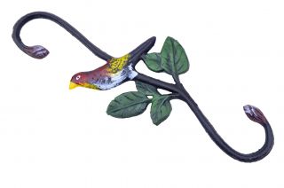 Cast Iron S Style Plant Hook Colorful Bird 11.75" Long