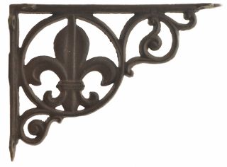 Wall Shelf Bracket Brace Fleur De Lis Pattern - Cast Iron 8.625" Deep