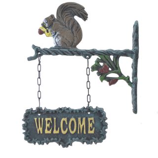 Double Sided Hanging Welcome Sign Squirrel Eating A Nut 9" Wide