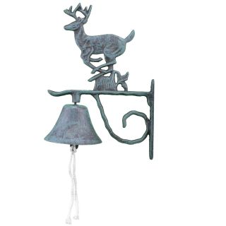 Cast Iron Dinner Bell Running Deer Distressed Verdigris