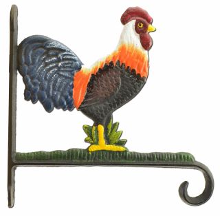 Decorative Rooster Plant Hanger Hook Colorful Cast Iron Large 10.125" Deep