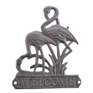 Flamingos Welcome Plaque Brown Cast Iron Sign