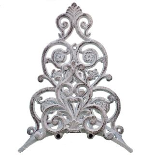 Cast Iron Garden Hose Holder Victorian Floral & Spade Pattern - Distressed White - 13.25" Tall