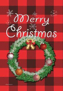 Flag Emotes - Double Sided Garden Flag - Merry Christmas Flannel Wreath