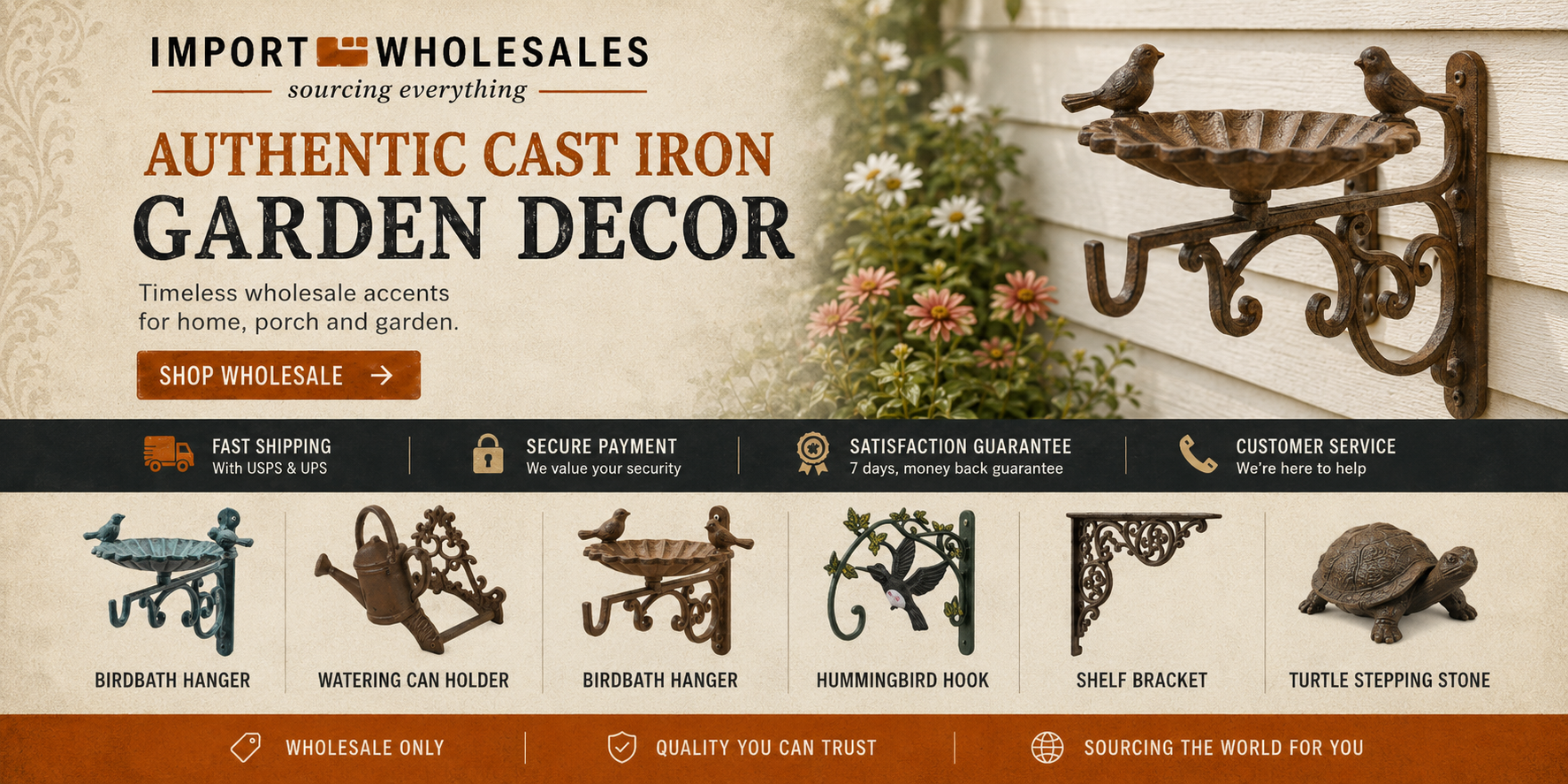 Import Wholesales - Authentic cast iron garden decor. Timeless wholesale accents for home, porch and garden.